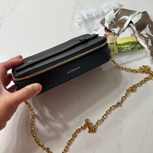 SENREVE Jewelry Box Bag Clutch Chain Crossbody Purse Black Leather Convertible